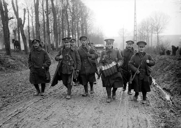 Men of the 49th Division returning from leave November 1916